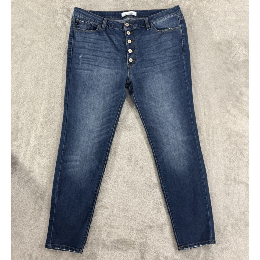Kancan Jeans Womens Plus 1XL Curvy Button-Fly Super Skinny Stretch High Rise